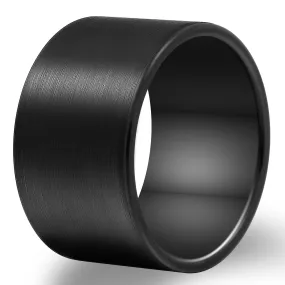 Men 14mm Big Tungsten Metal Ring Black Wedding Engagement Band Flat Top Pipe Cut Matte Finish Comfort Fit