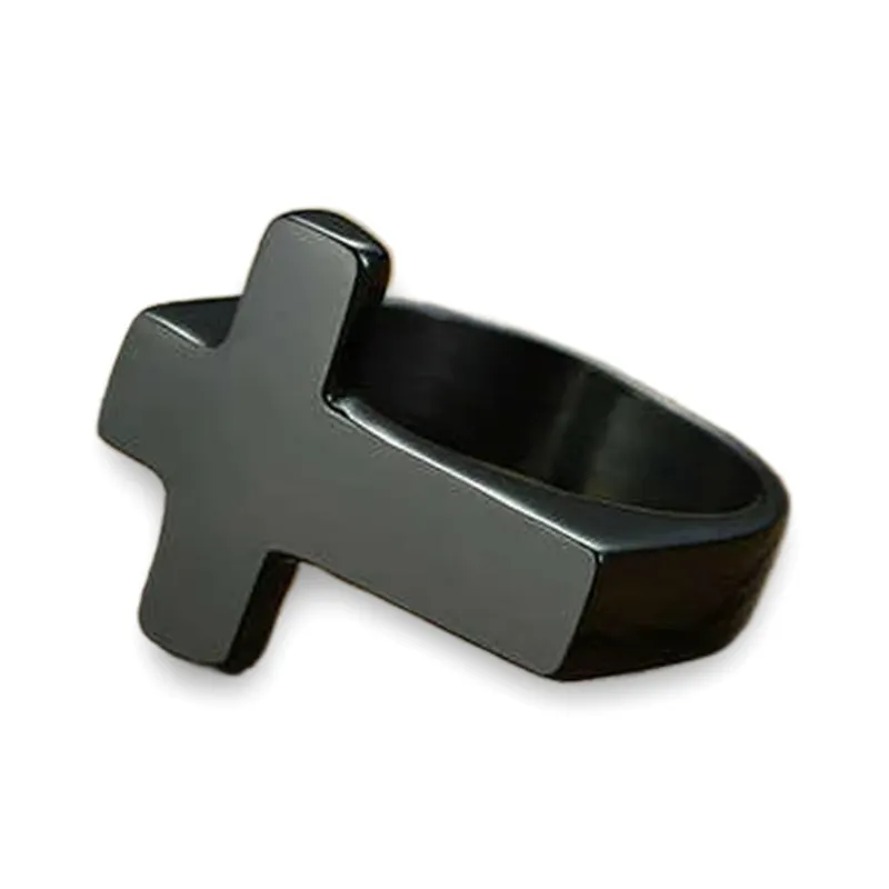 Men 5mm Stainless Steel Cross Ring Christian Wedding Black Band Polished