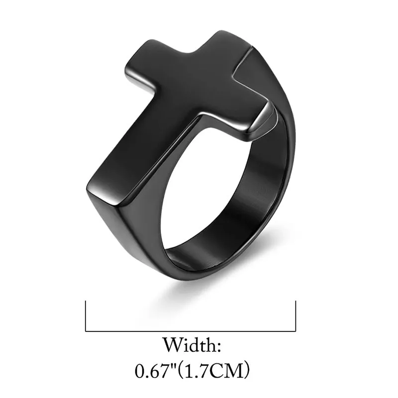 Men 5mm Stainless Steel Cross Ring Christian Wedding Black Band Polished