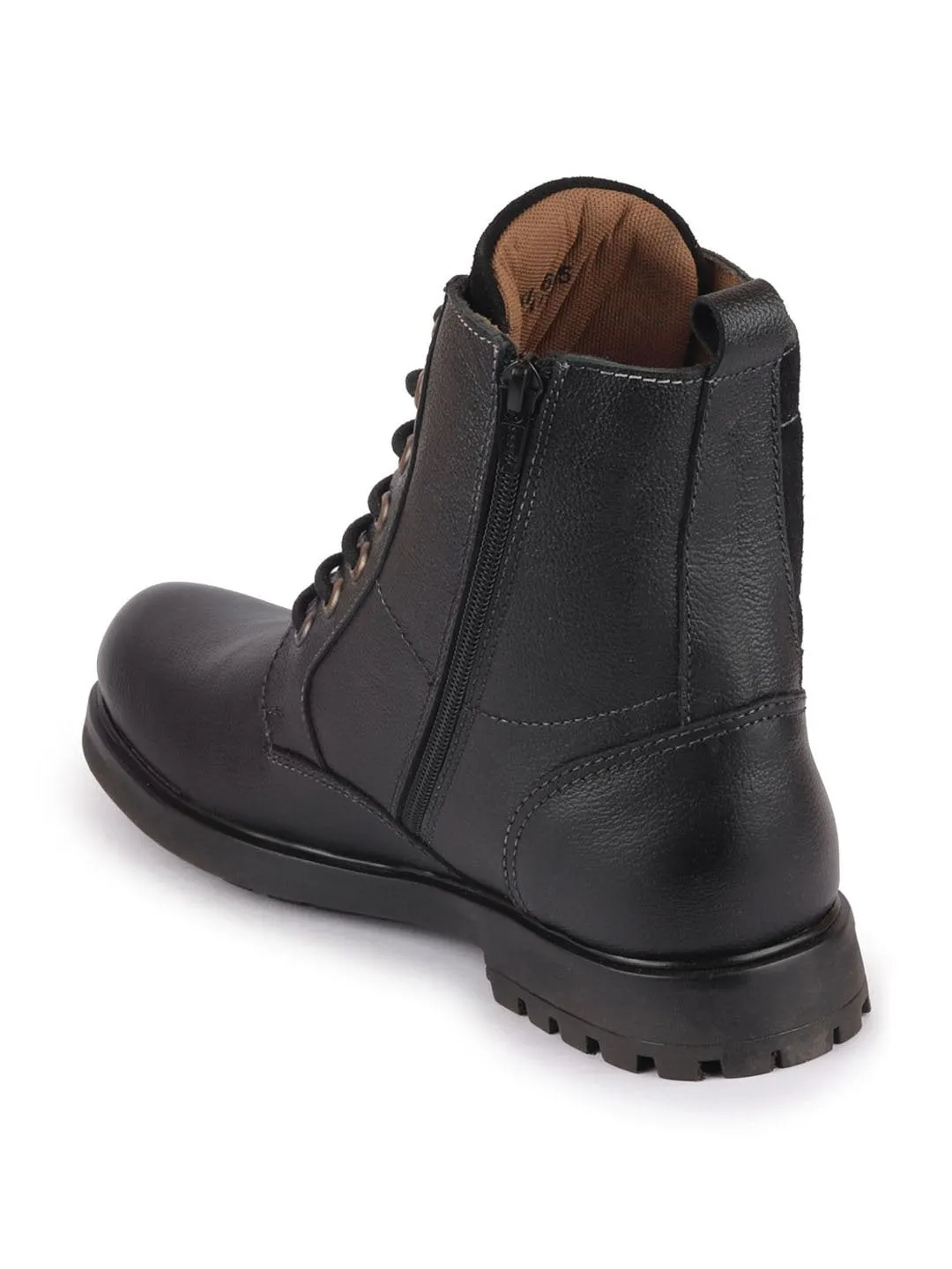 Men Black Leather Lace Up High Top Boots