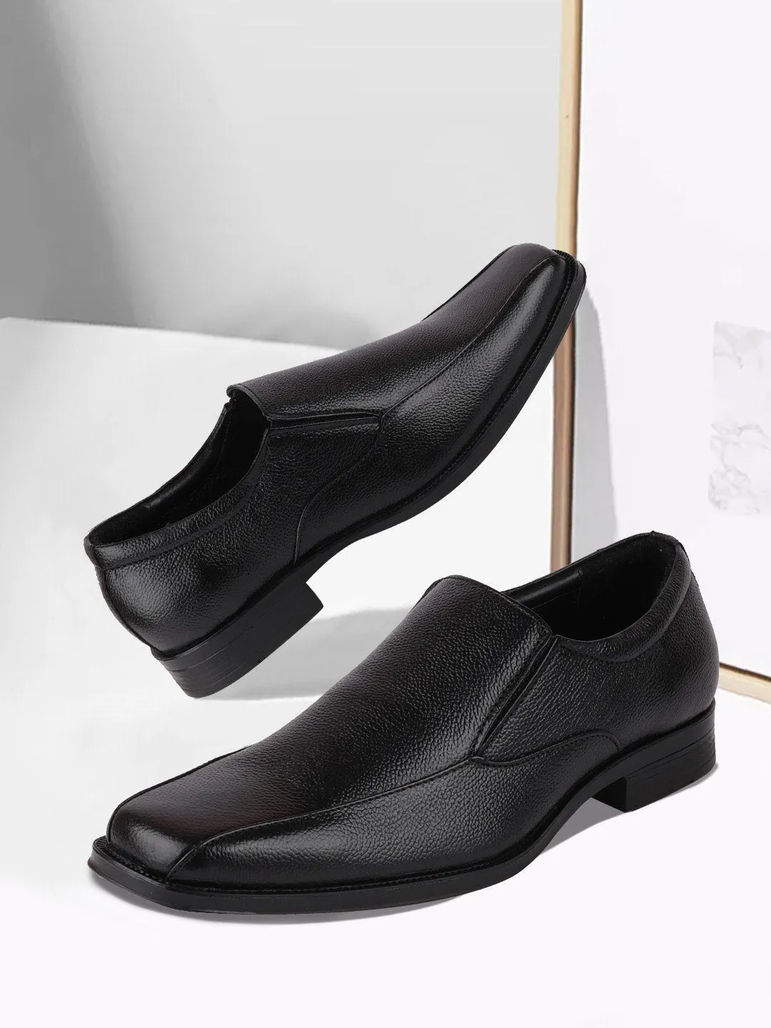 Men Black Plus Size Genuine Leather Formal Slip On Shoes