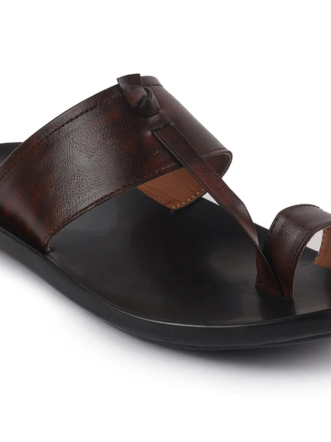 Men Brown Slip On Outdoor Toe Ring Dress Slippers