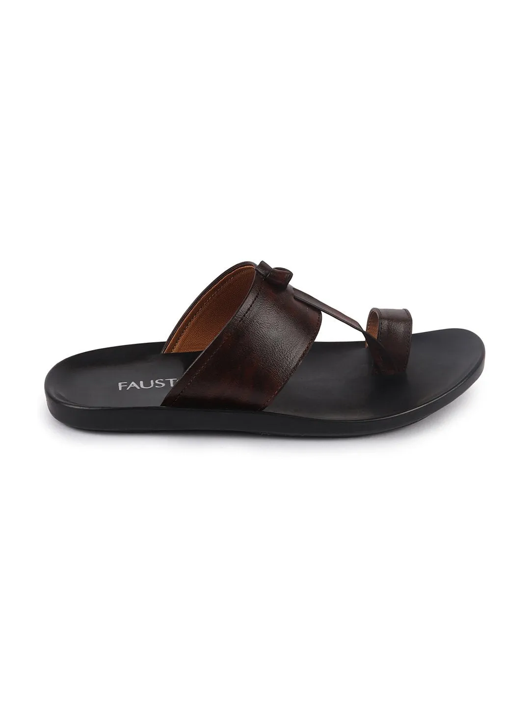 Men Brown Slip On Outdoor Toe Ring Dress Slippers