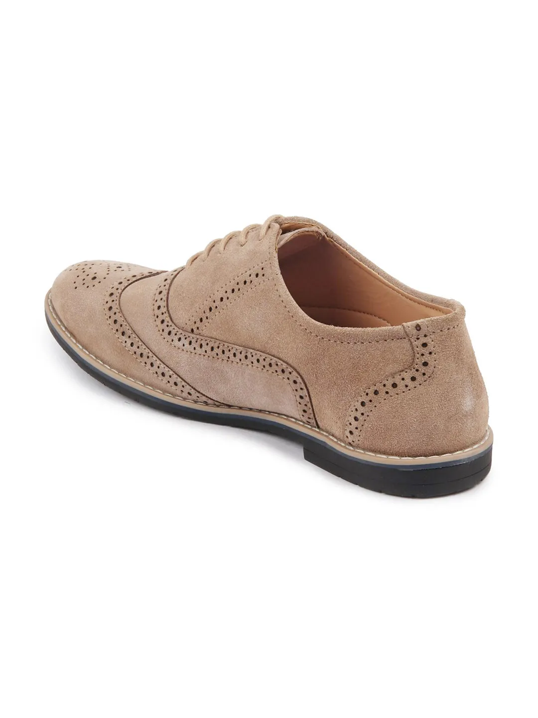 Men Camel Suede Leather Brogue Shoes with TPR Welted Sole