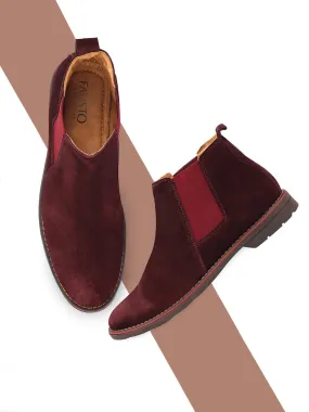 Men Cherry Suede Leather Outdoor Everyday High Ankle Classy Chelsea Boots