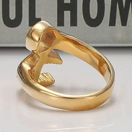 Men Gold Plated Stainless Steel Biker Mechanic Wrench Tool Ring