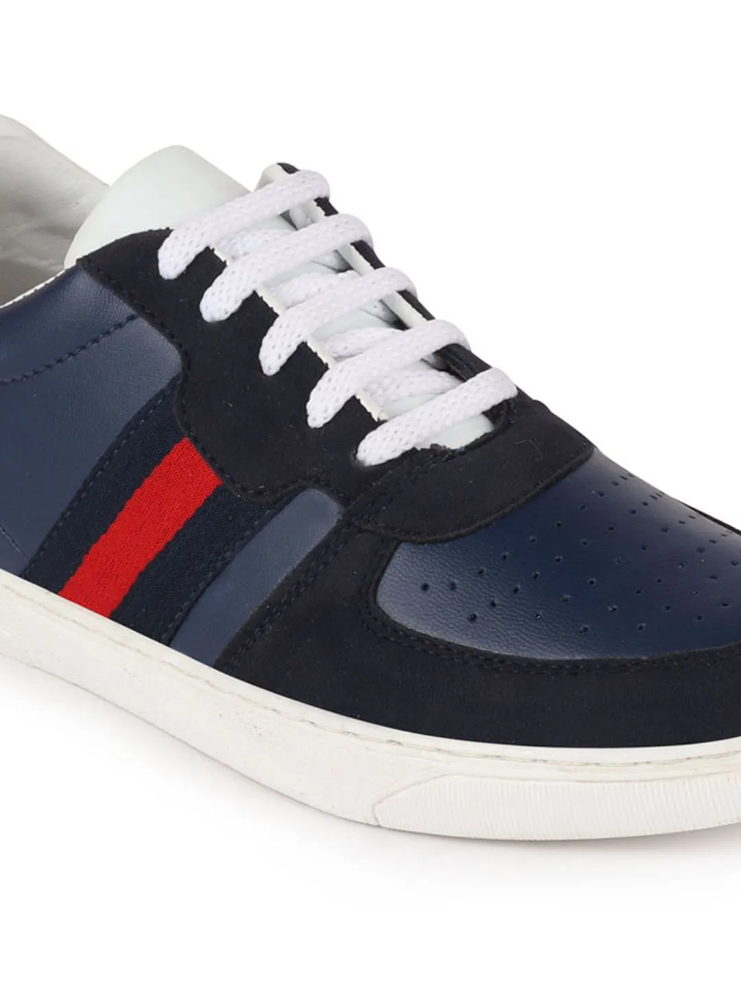 Men Navy Blue Lace Up Trendy Sneakers