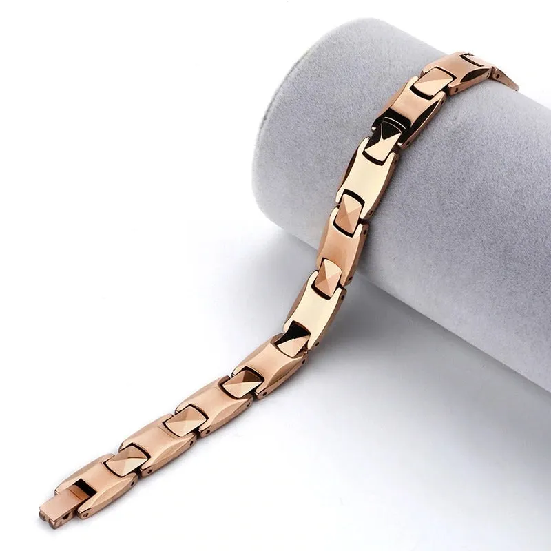 Men Tungsten Bracelet, Rose Gold, Heavy, 7.87"