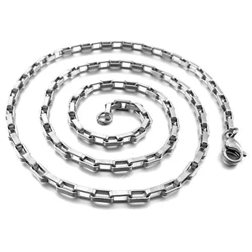 Men's 1.5mm Wide Stainless Steel Necklace Chain Link Silver Tone Rectangular Box 14~40 Inch