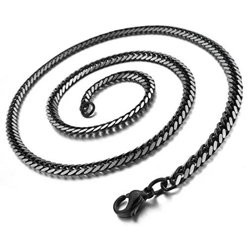 Men's 3.5mm Wide Stainless Steel Necklace Curb Chain Link Black 14~40 Inch