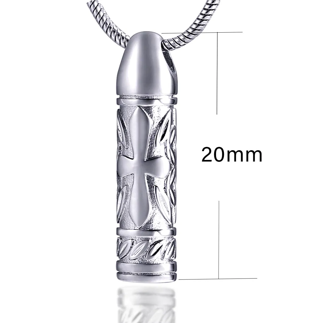 Men's Stainless Steel Bullet Urn Pendant Memorial Necklace