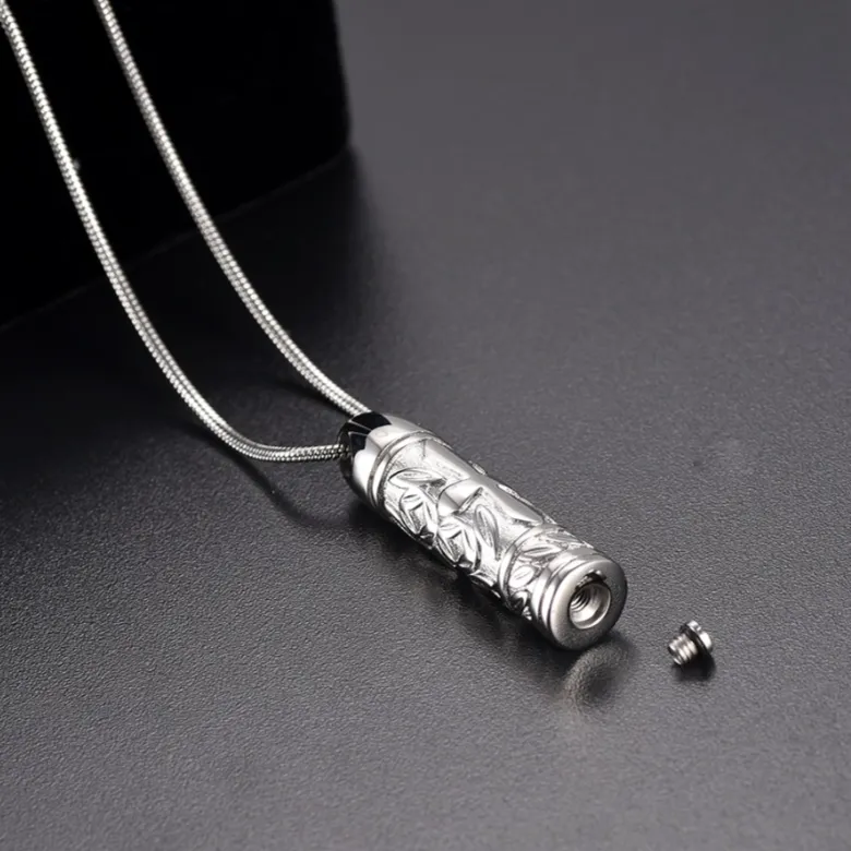 Men's Stainless Steel Bullet Urn Pendant Memorial Necklace