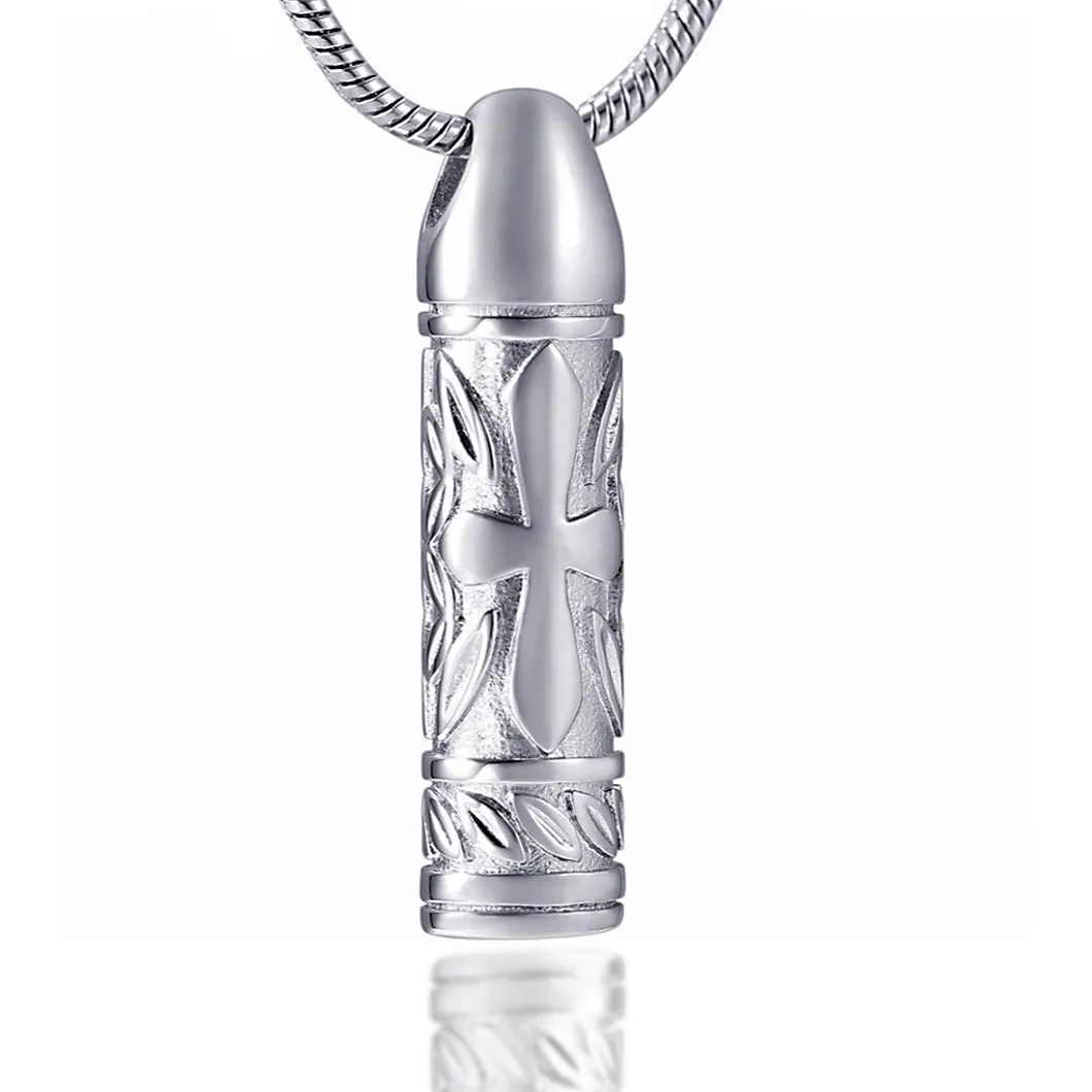 Men's Stainless Steel Bullet Urn Pendant Memorial Necklace