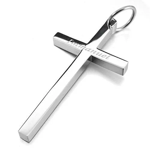 Men's Stainless Steel Pendant Necklace Silver Tone Dog Tag Cross English Bible Lords Prayer -With 23 Inch Chain