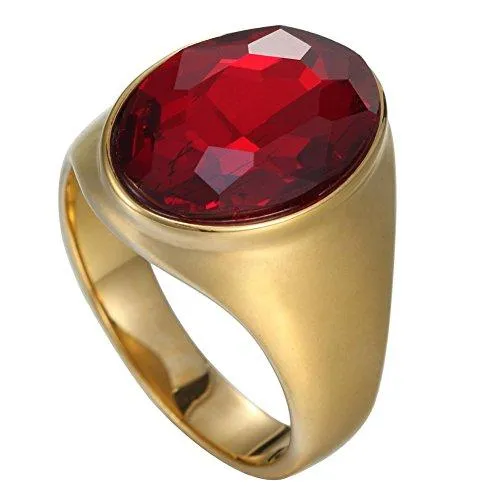 Men's Vintage 18K Gold Plated Stainless Steel Gothic Oval Agate Red Ruby Rings