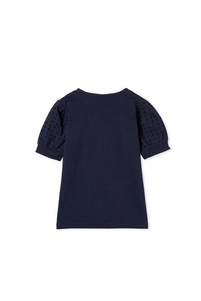 Milky Navy Broderie Sleeve Tee