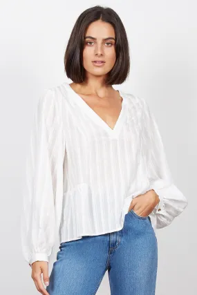 Missy V Neck Puff Sleeve White Blouse