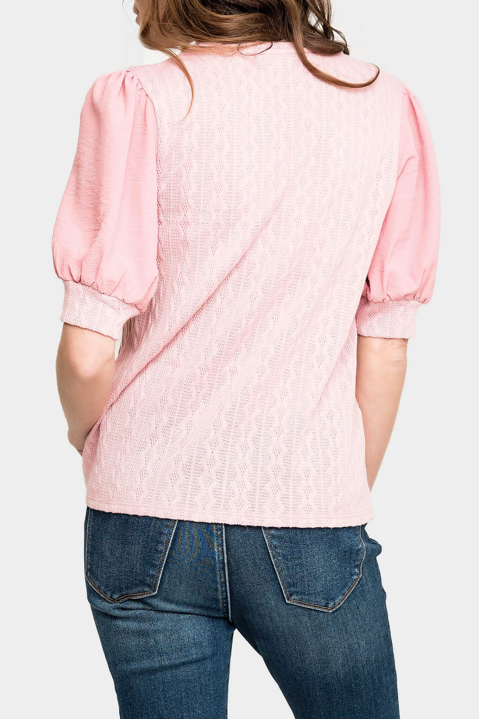 Mix Media Short Puff Sleeve Sweater