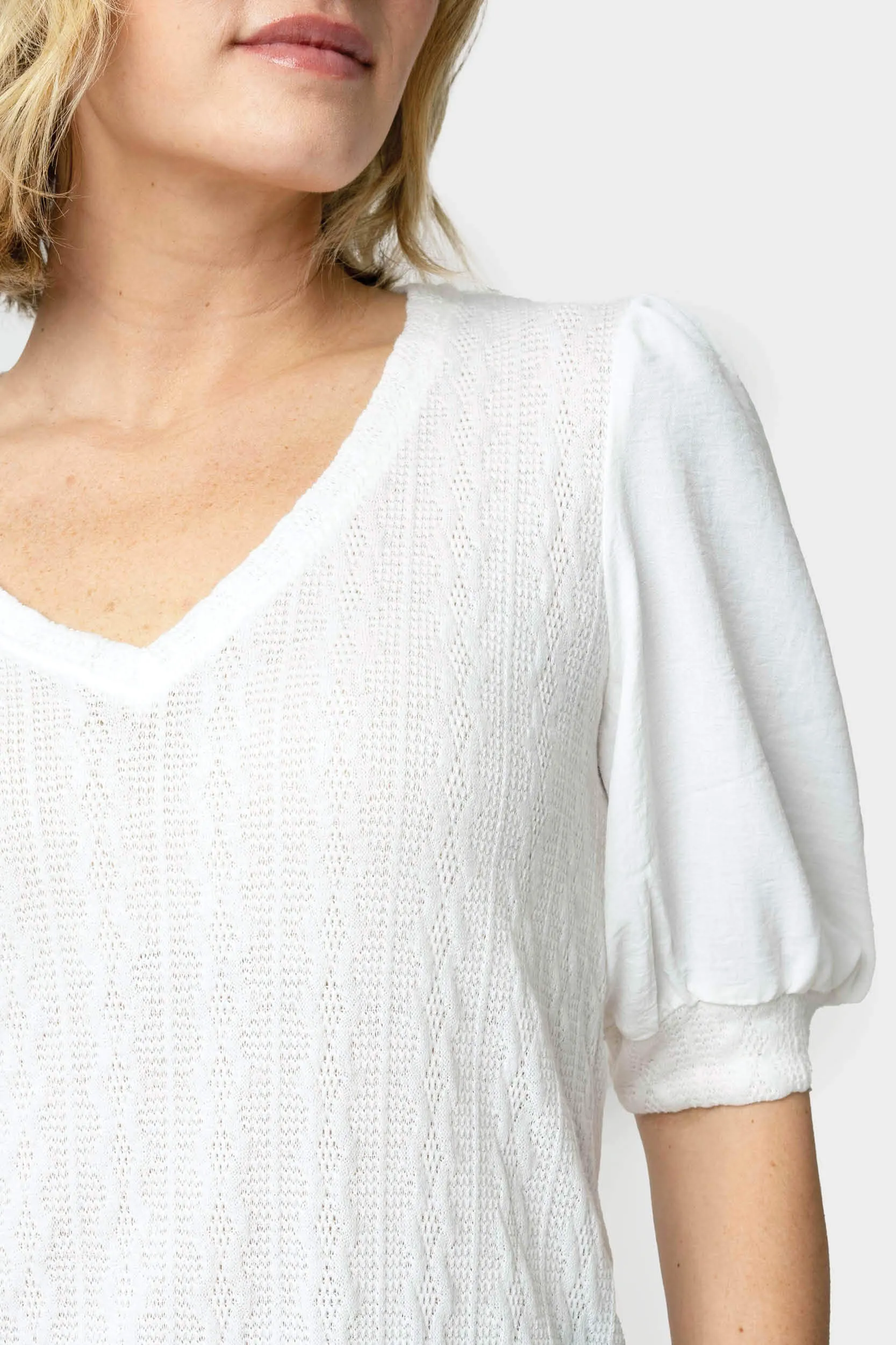 Mix Media Short Puff Sleeve Sweater