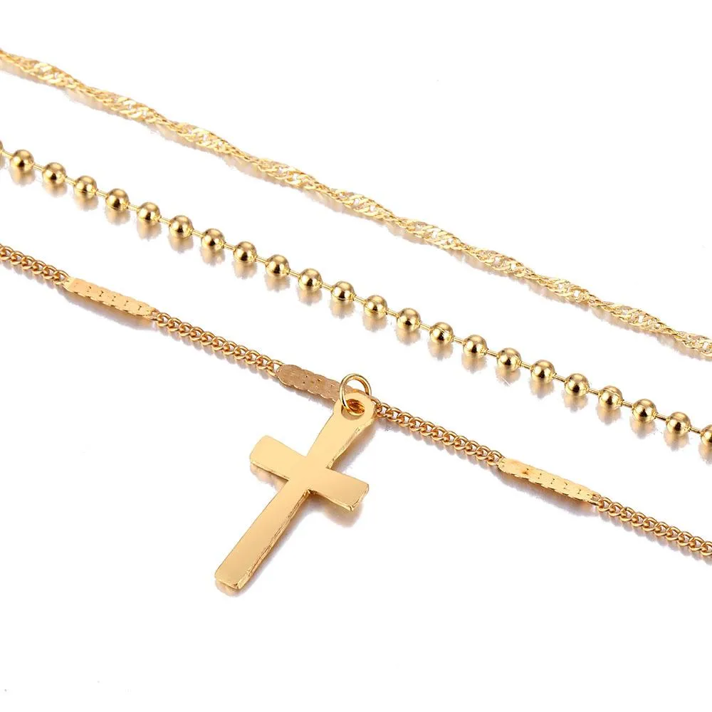 Multi-layer Chain Necklace with Cross Pendant