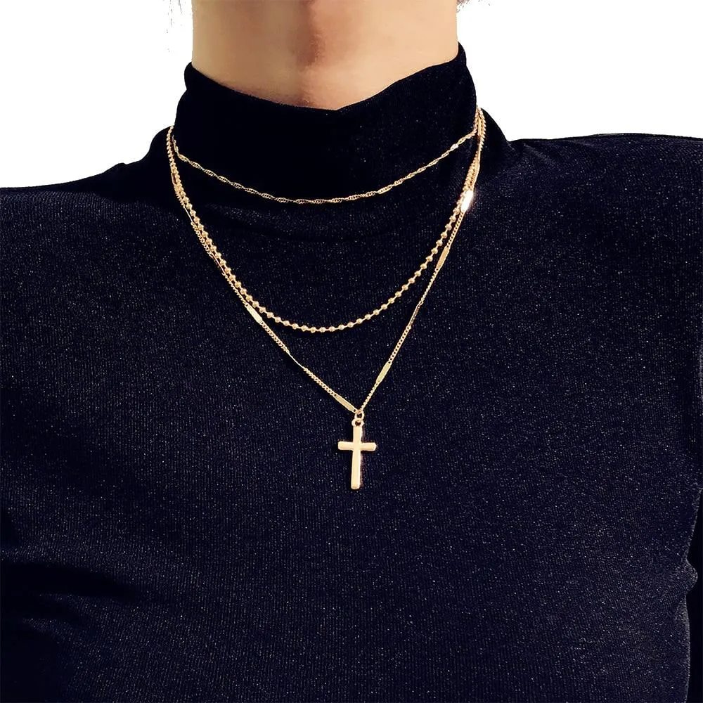 Multi-layer Chain Necklace with Cross Pendant