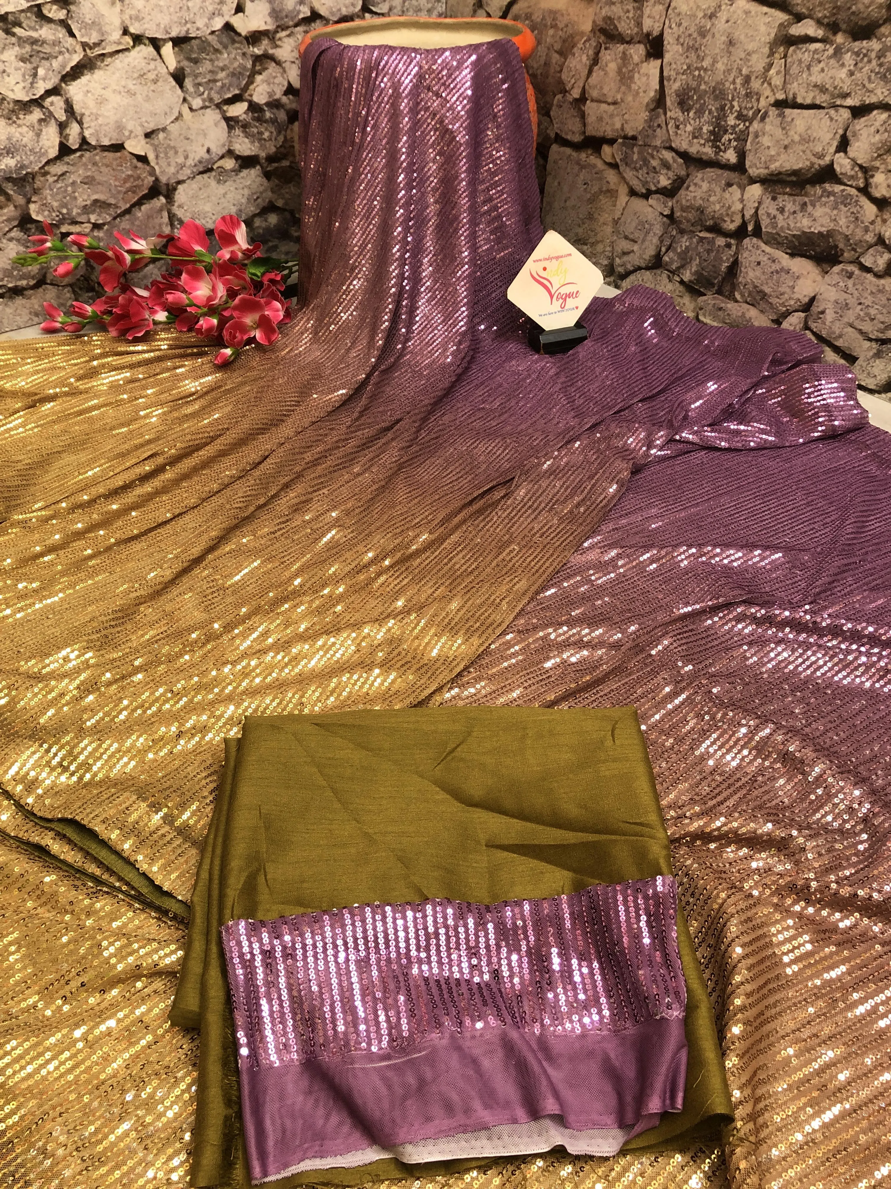 Mustard and Dark Lavender Color Designer Net Saree with Sequin Weaving