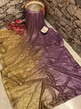 Mustard and Dark Lavender Color Designer Net Saree with Sequin Weaving