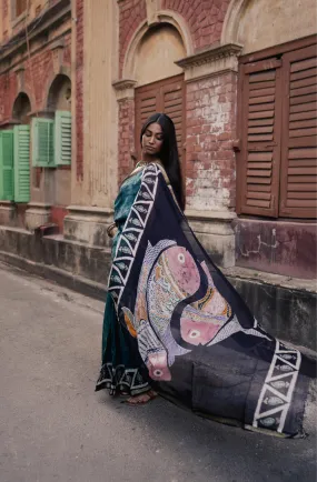 Narmada Mina Batik Gond Teal Maheswari saree