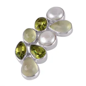 Natural Pearl, Peridot And Prehnite Gemstone Sterling Silver Pendant