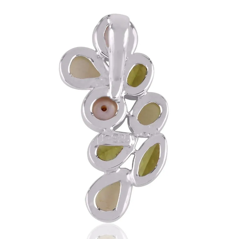 Natural Pearl, Peridot And Prehnite Gemstone Sterling Silver Pendant