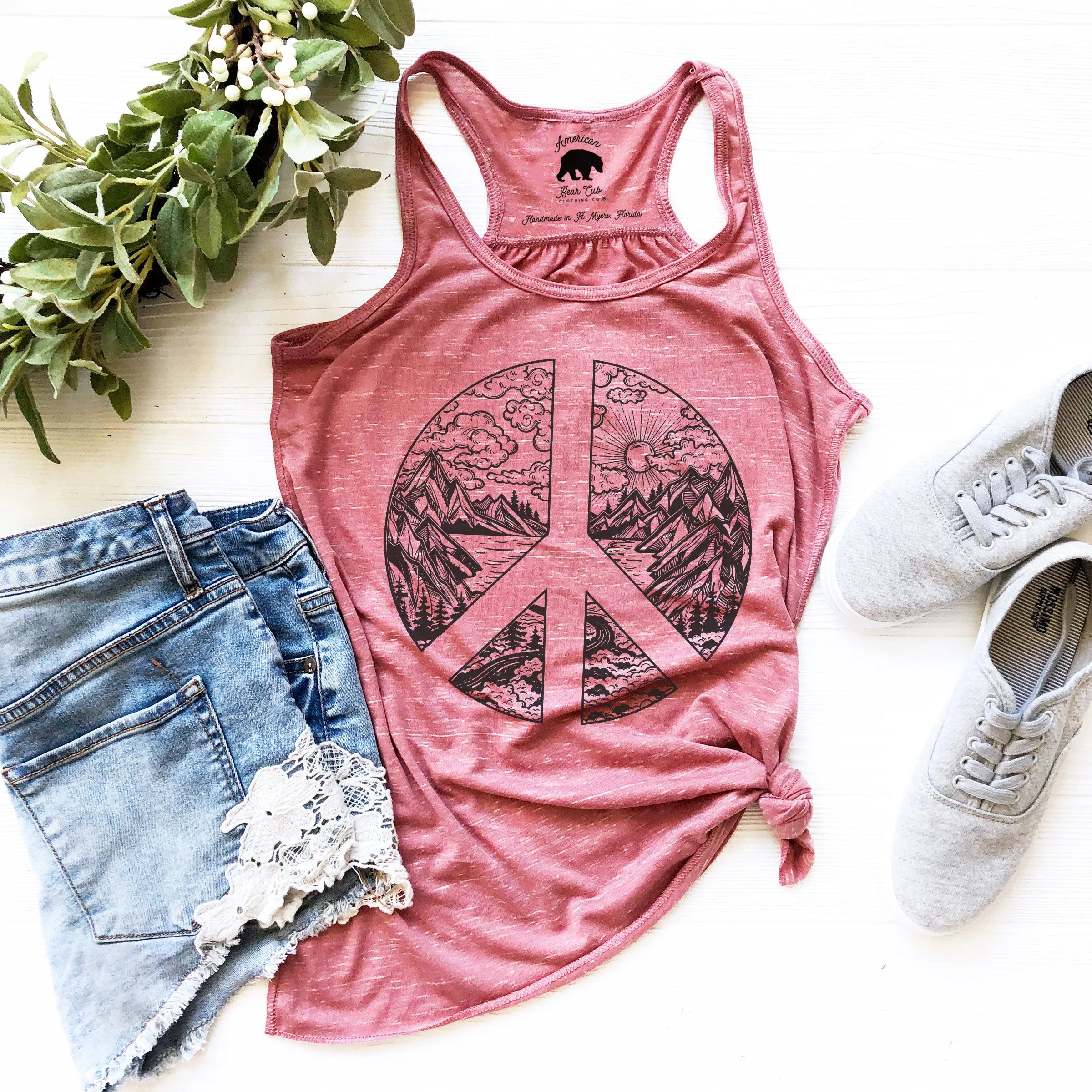 Nature Peace Sign flowy racerback tank tops