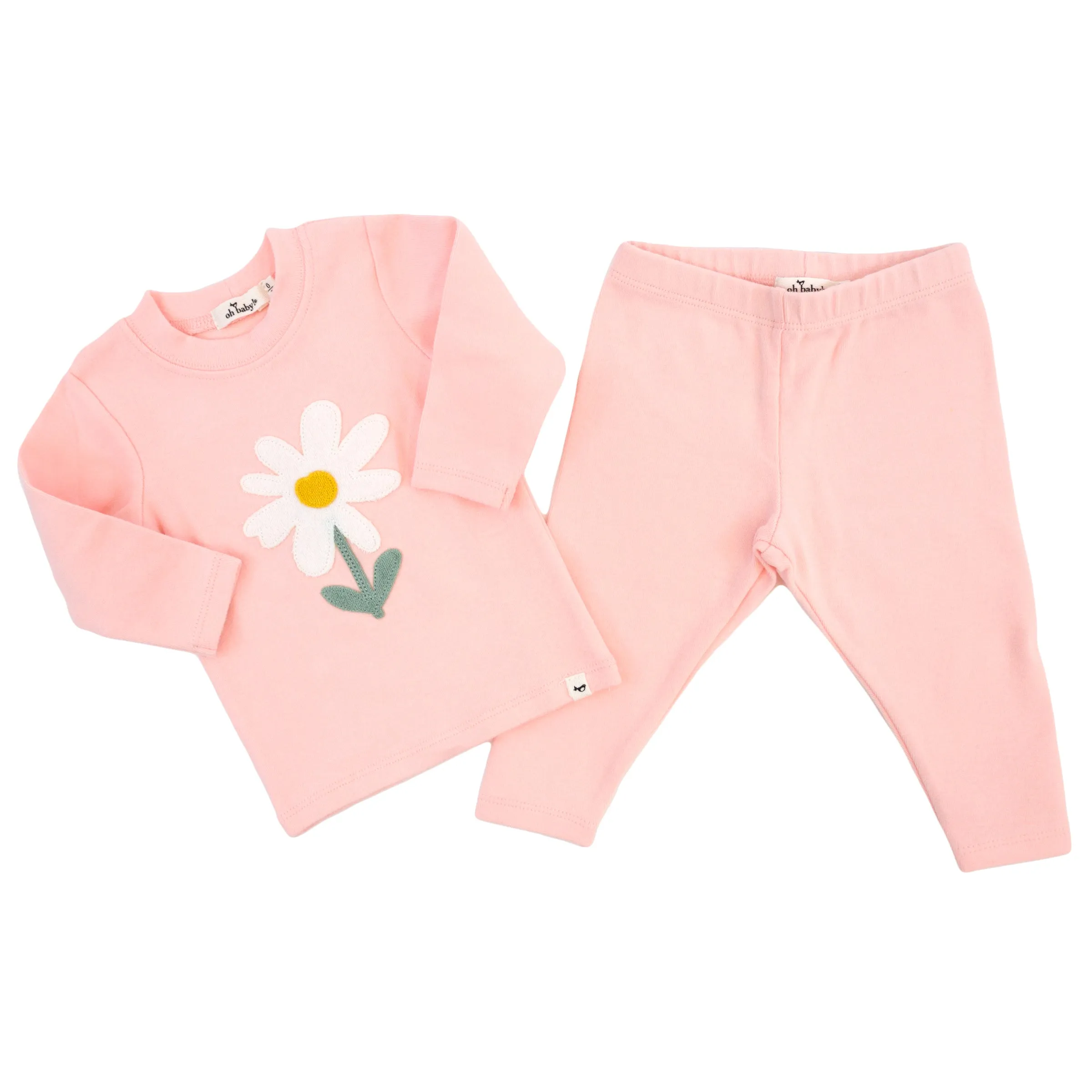 oh baby! Two Piece Set - White Daisy Applique - Pale Pink