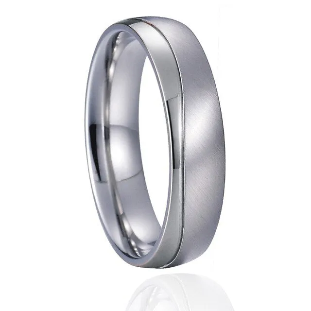 Polished White Gold and Brushed Silver Cubic Zirconia Stainless Steel Wedding Ring Set