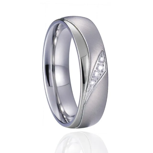 Polished White Gold and Brushed Silver Cubic Zirconia Stainless Steel Wedding Ring Set