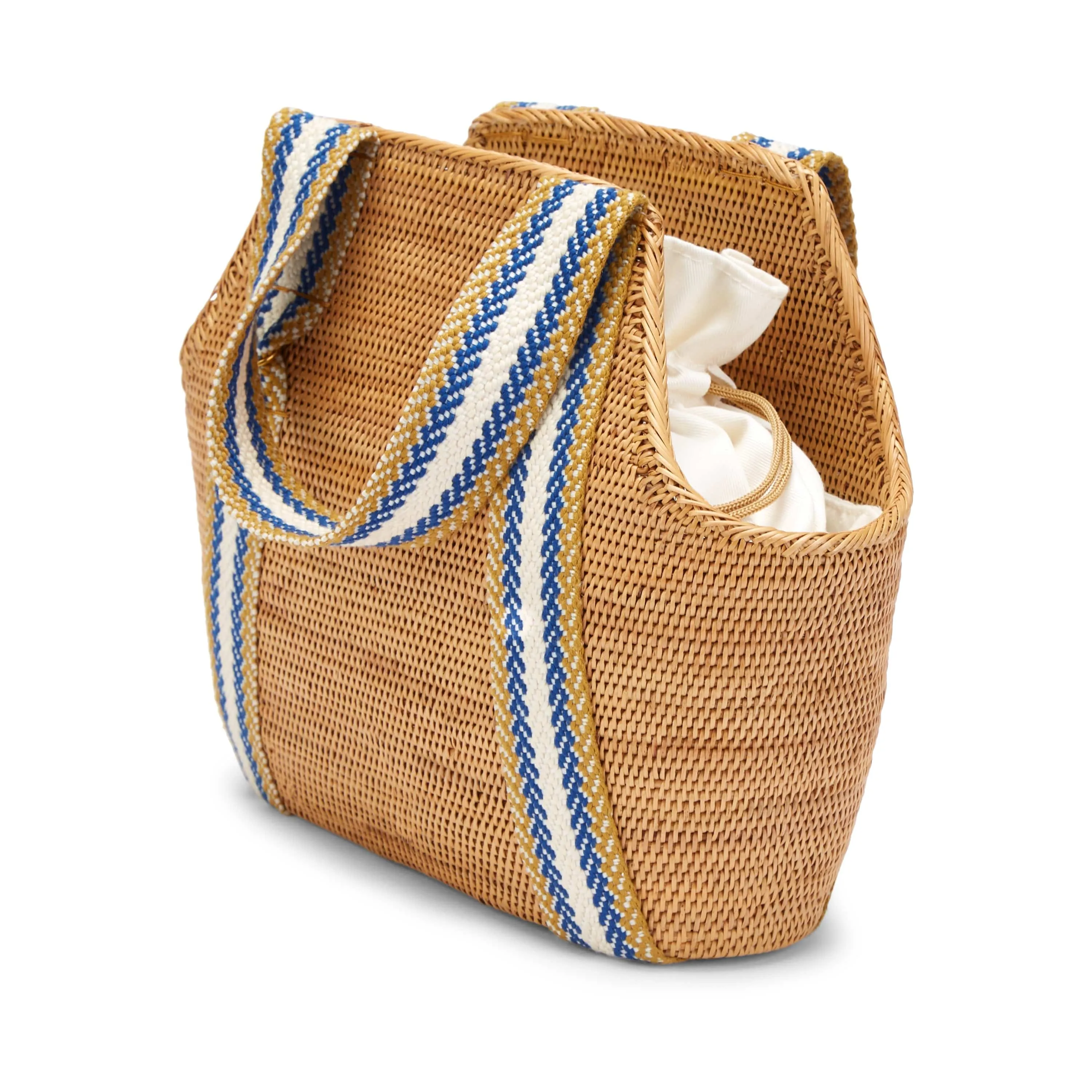 Poso Handwoven Atta Vegan Small Shopper Bag | Natural & Blue Stripe