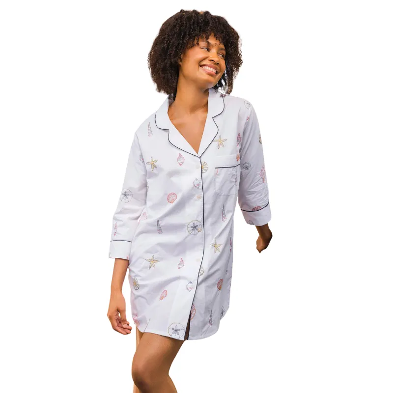 Printfresh Embroidered Shells Sleepshirt - Sand