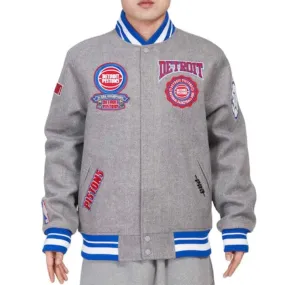 Pro Standard Detroit Pistons Crest Emblem Varsity Jacket (Heather Grey/Royal)