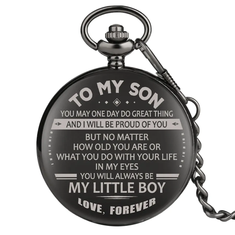 "To My Son" Steampunk Vintage Quartz Chain Link Pocket Watch