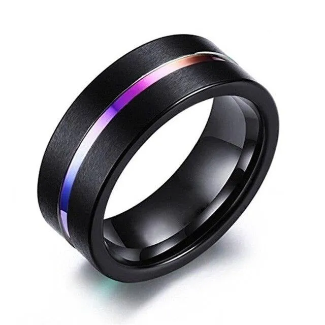 Rainbow Tungsten Carbide and Bow Purple Rhinestone & Cubic Zirconia Wedding Ring Set