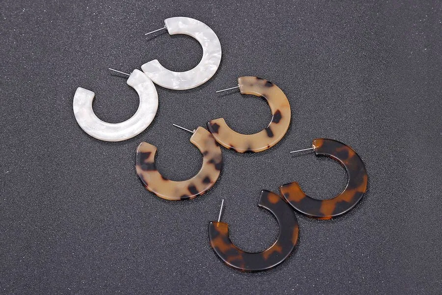 Retro Exaggerated Leopard Geometric  Coffee Acrylic Earrings - 1 Color