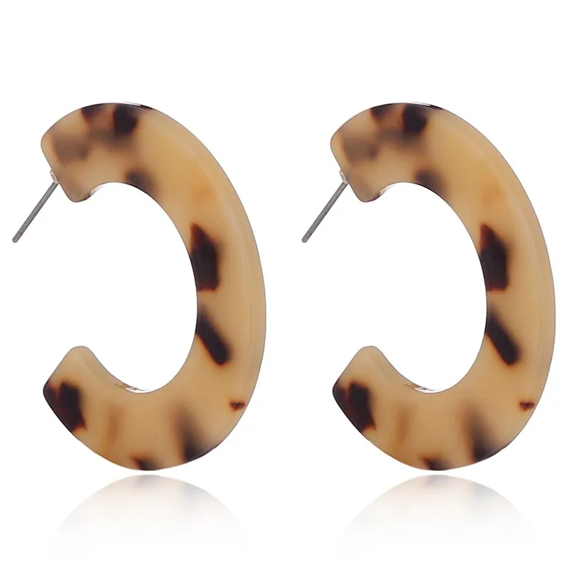 Retro Exaggerated Leopard Geometric  Coffee Acrylic Earrings - 1 Color