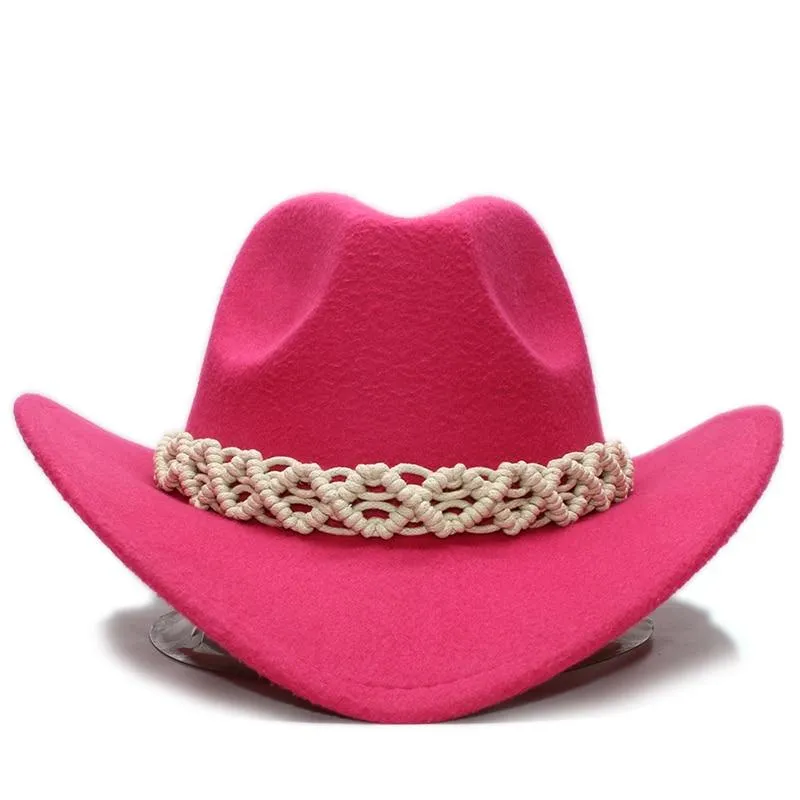 Retro Parent-Child Wool Cowboy Hat with White Hollow-out Knit Band