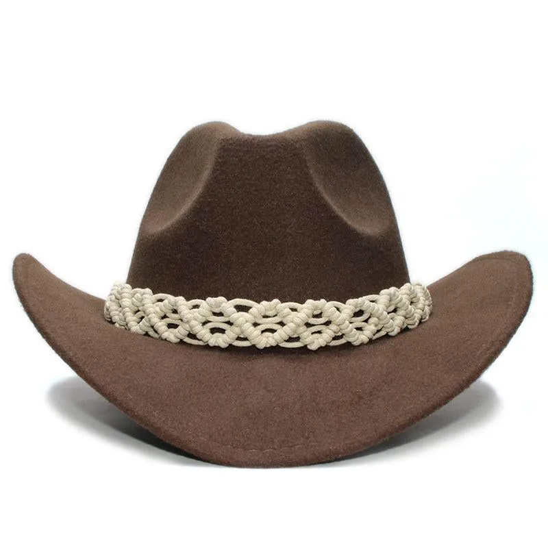 Retro Parent-Child Wool Cowboy Hat with White Hollow-out Knit Band