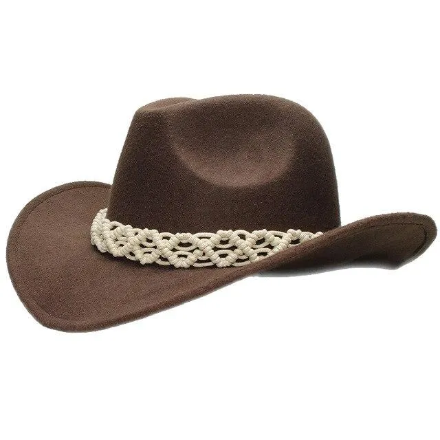 Retro Parent-Child Wool Cowboy Hat with White Hollow-out Knit Band