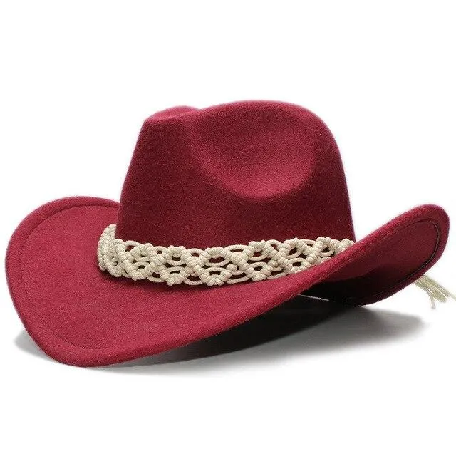 Retro Parent-Child Wool Cowboy Hat with White Hollow-out Knit Band