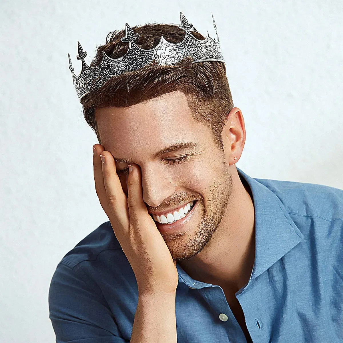 Retro White Metal Baroque King Crown Pageant for Men