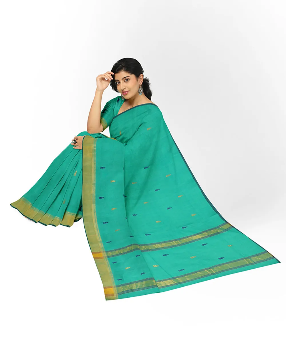 Sea green plain handwoven rajahmundry butta cotton saree