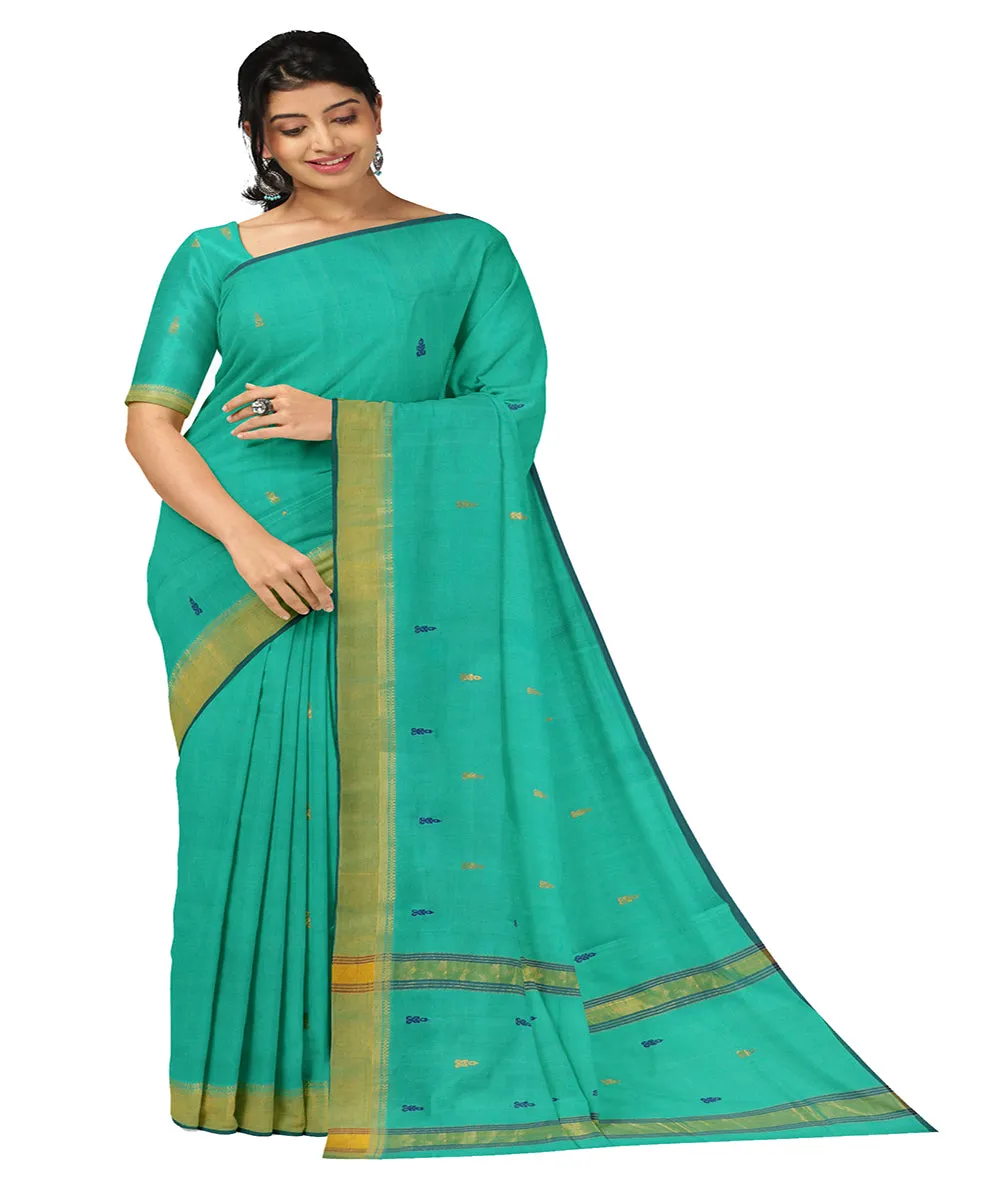 Sea green plain handwoven rajahmundry butta cotton saree