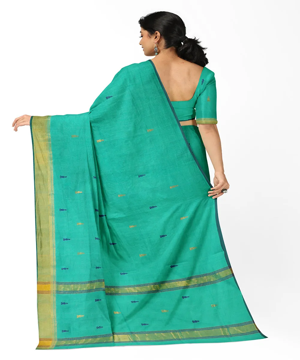 Sea green plain handwoven rajahmundry butta cotton saree