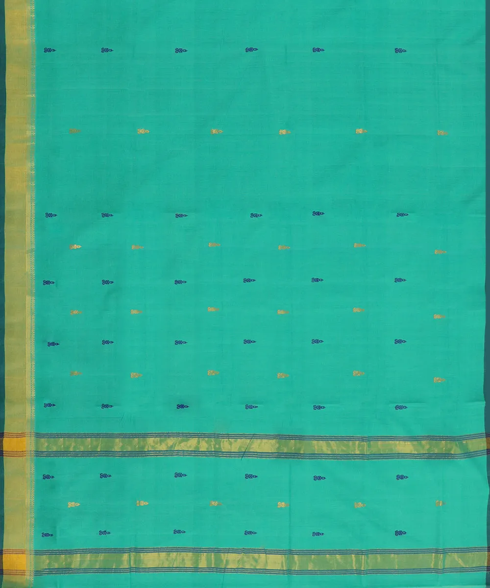 Sea green plain handwoven rajahmundry butta cotton saree